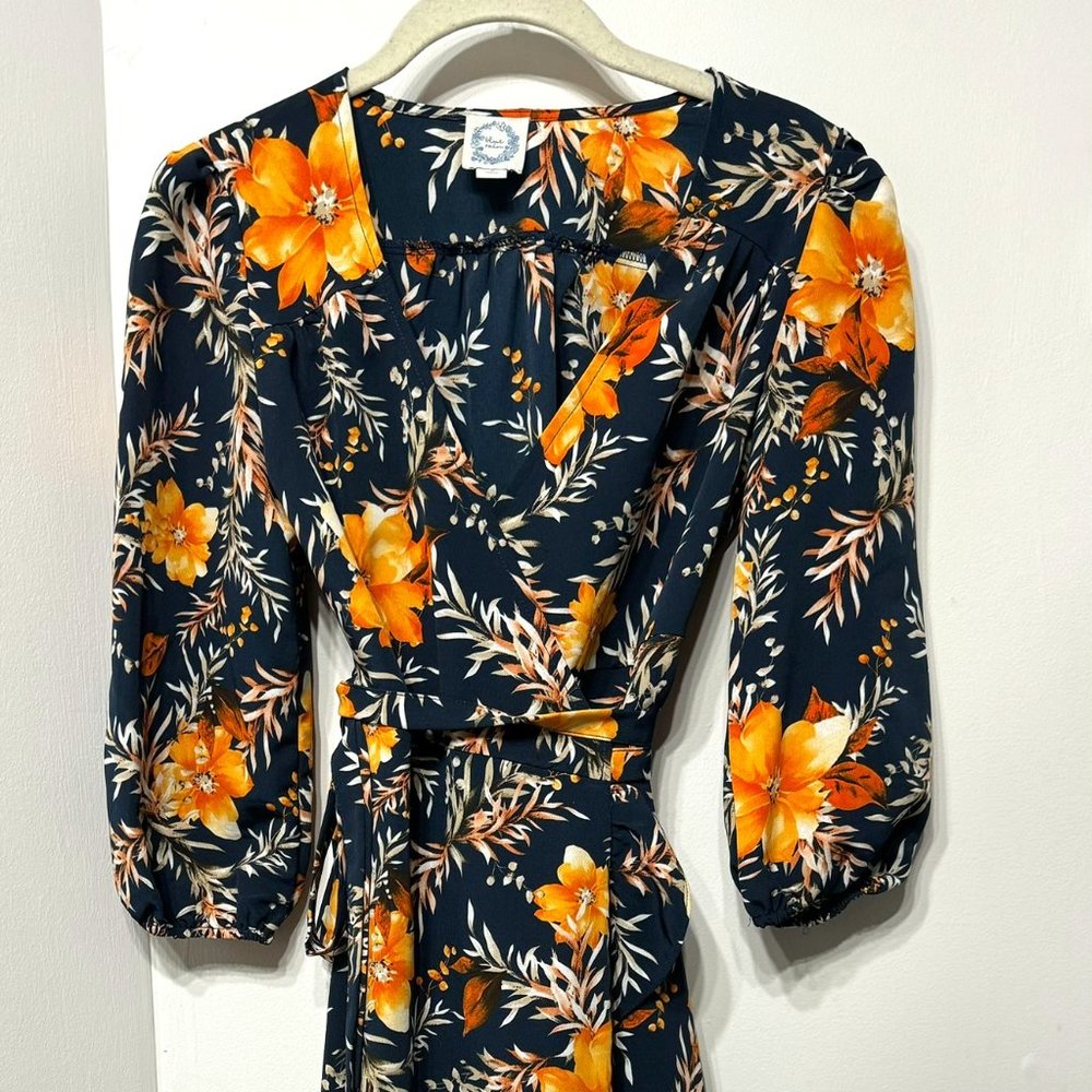 Blue Rain Floral Wrap Dress - Small